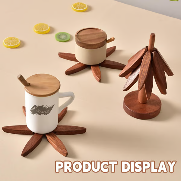 🎄Christmas Flash Sale 49% OFF✨QIAWI™ Natural Tree Trivet Set - 4 Bamboo Trivets & 1 Stand Like a Christmas Tree