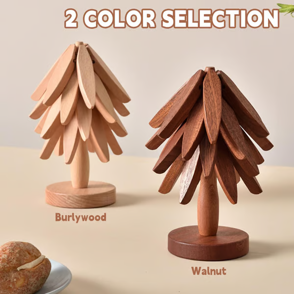 🎄Christmas Flash Sale 49% OFF✨QIAWI™ Natural Tree Trivet Set - 4 Bamboo Trivets & 1 Stand Like a Christmas Tree