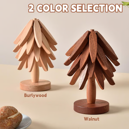 🎄Christmas Flash Sale 49% OFF✨QIAWI™ Natural Tree Trivet Set - 4 Bamboo Trivets & 1 Stand Like a Christmas Tree