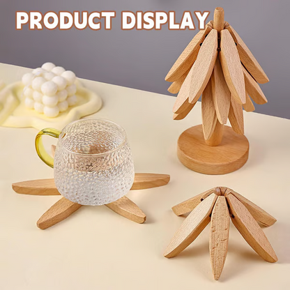🎄Christmas Flash Sale 49% OFF✨QIAWI™ Natural Tree Trivet Set - 4 Bamboo Trivets & 1 Stand Like a Christmas Tree