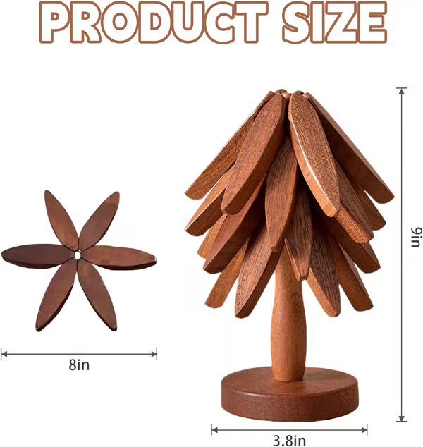 🎄Christmas Flash Sale 49% OFF✨QIAWI™ Natural Tree Trivet Set - 4 Bamboo Trivets & 1 Stand Like a Christmas Tree