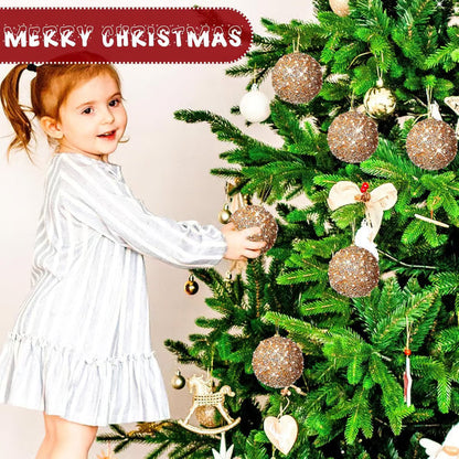 🎄6 Pcs 4 Inch Christmas Ball Ornaments for Tree Glitter Sequin Foam Hanging Ornaments Champagne Christmas Ball Decorations for Xmas Holiday Party