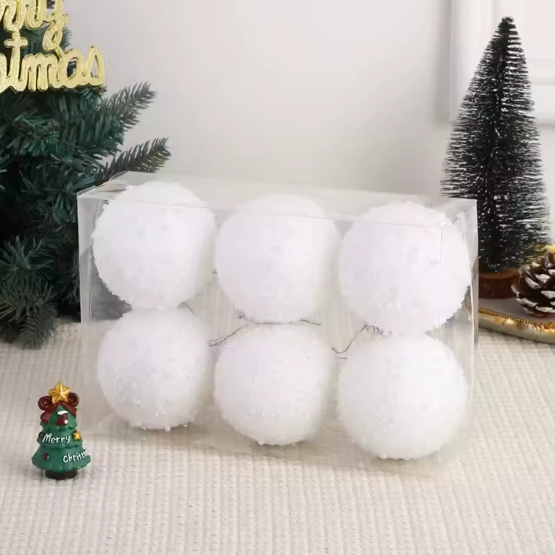 🎄6 Pcs 4 Inch Christmas Ball Ornaments for Tree Glitter Sequin Foam Hanging Ornaments Champagne Christmas Ball Decorations for Xmas Holiday Party