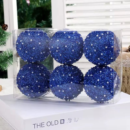 🎄6 Pcs 4 Inch Christmas Ball Ornaments for Tree Glitter Sequin Foam Hanging Ornaments Champagne Christmas Ball Decorations for Xmas Holiday Party
