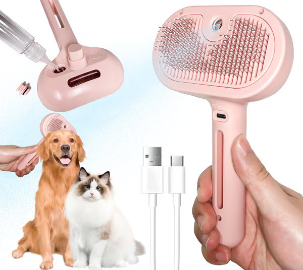 Self-Cleaning Spray Cat Brush for Shedding😻Protective gel bristles remove dead skin & fur, leaving your pet with a soft, healthy coat! 🐕✨