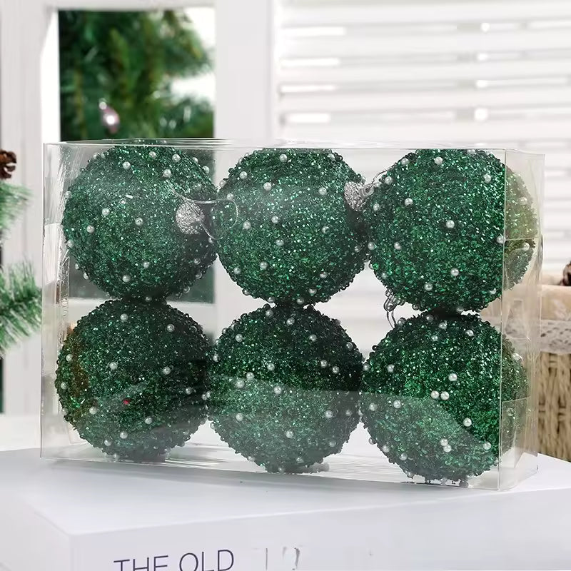 🎄6 Pcs 4 Inch Christmas Ball Ornaments for Tree Glitter Sequin Foam Hanging Ornaments Champagne Christmas Ball Decorations for Xmas Holiday Party