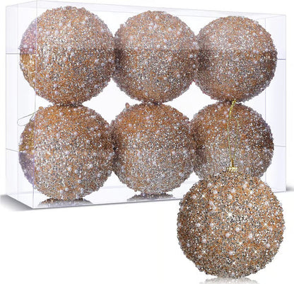 🎄6 Pcs 4 Inch Christmas Ball Ornaments for Tree Glitter Sequin Foam Hanging Ornaments Champagne Christmas Ball Decorations for Xmas Holiday Party