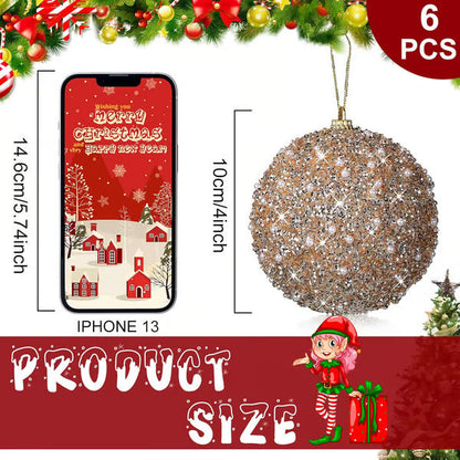 🎄6 Pcs 4 Inch Christmas Ball Ornaments for Tree Glitter Sequin Foam Hanging Ornaments Champagne Christmas Ball Decorations for Xmas Holiday Party